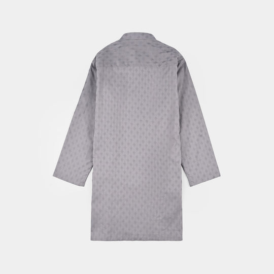 Boys Cotton Jacquard Kurta - Light Grey