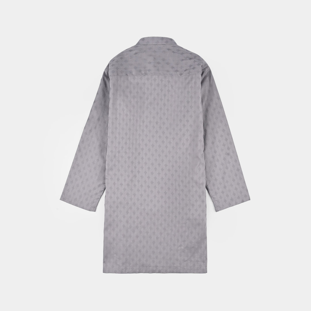 Boys Cotton Jacquard Kurta – Light Grey