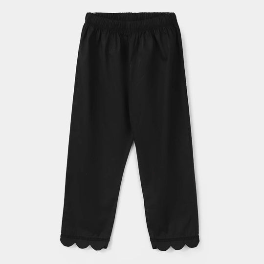 Girls Cotton Pants (Scallops) – Black