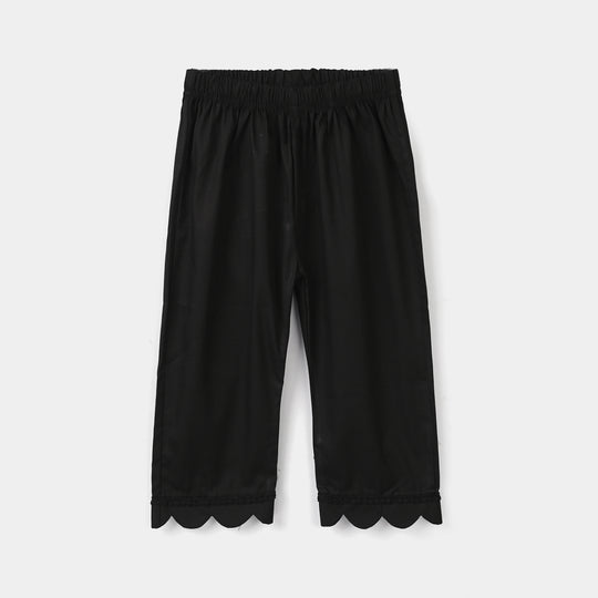 Infant Girls Cotton Pants Scallops - Black