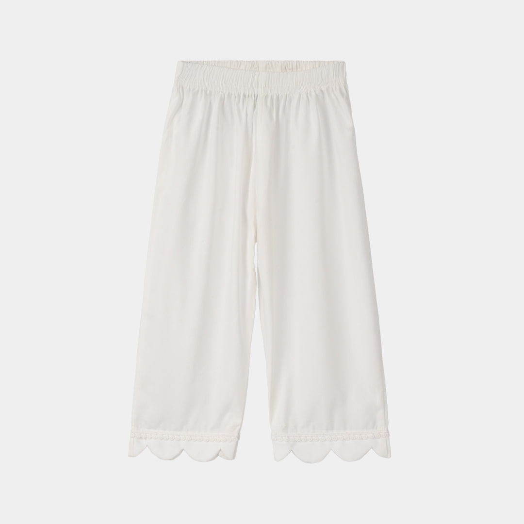 Infant Girls Cotton Pants Scallops - White