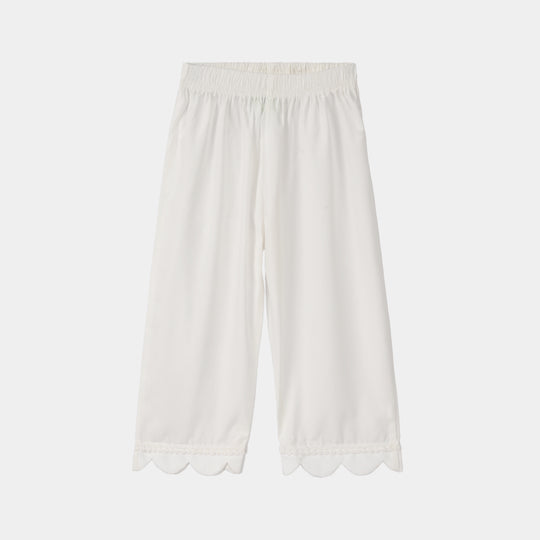 Infant Girls Cotton Pants Scallops - White