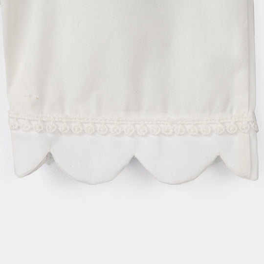 Infant Girls Cotton Pants Scallops - White