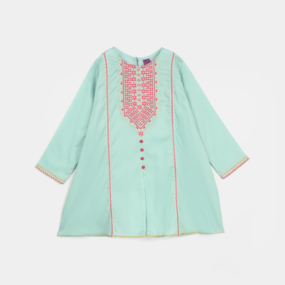 Girls Jacquard Embroidered 2-Pc Set (Naqsh) - Mint Green