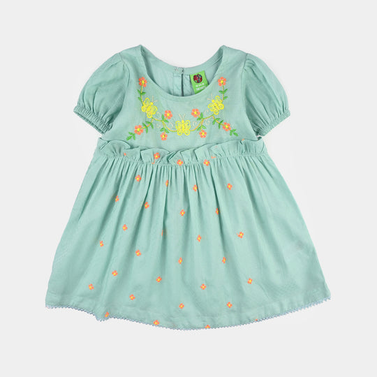 Infant Girls Poly Cambric Embroidered 2Pcs - Mint Green
