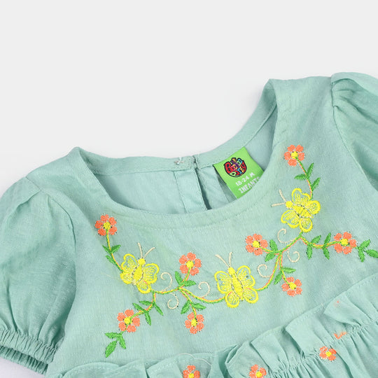 Infant Girls Poly Cambric Embroidered 2Pcs - Mint Green