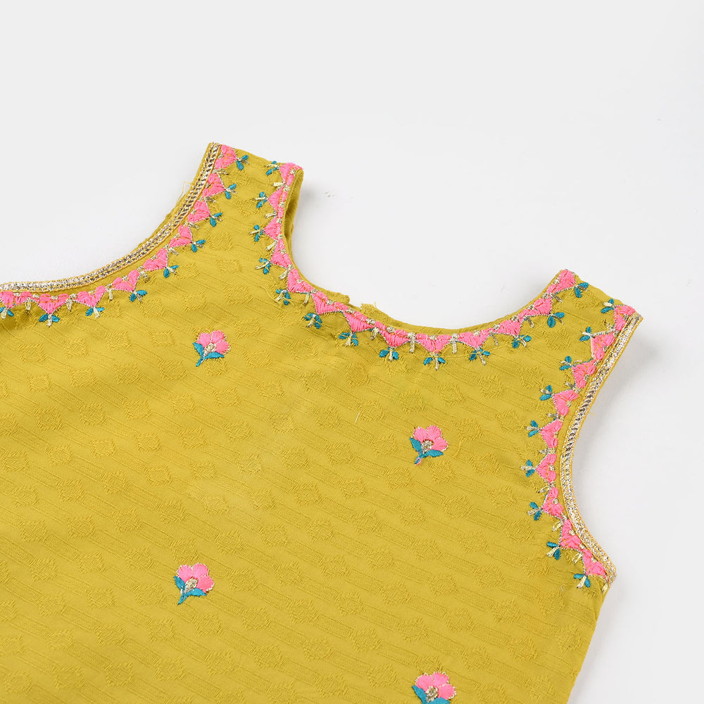 Infant Girls Jacquard Embroidered Kurti (Nagma) - Olive