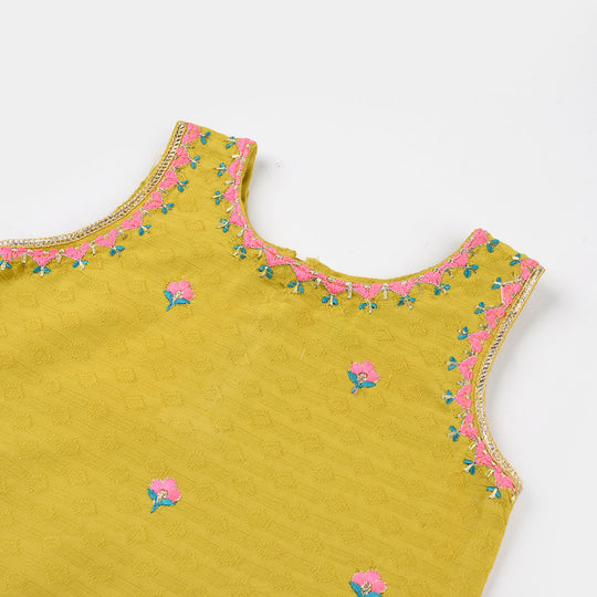 Infant Girls Jacquard Embroidered Kurti (Nagma) - Olive