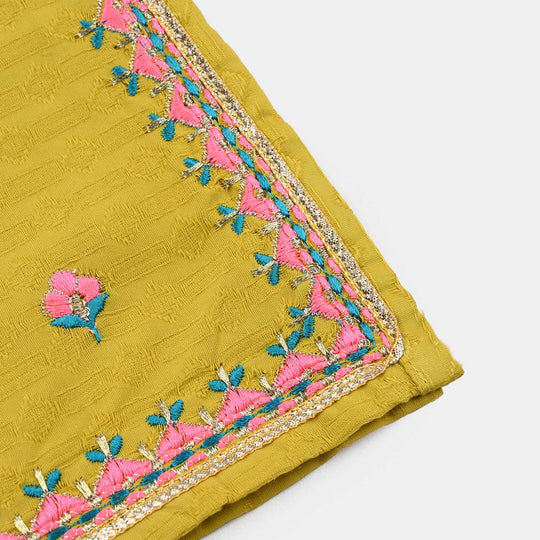 Infant Girls Jacquard Embroidered Kurti (Nagma) - Olive