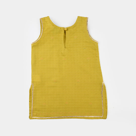 Infant Girls Jacquard Embroidered Kurti (Nagma) - Olive