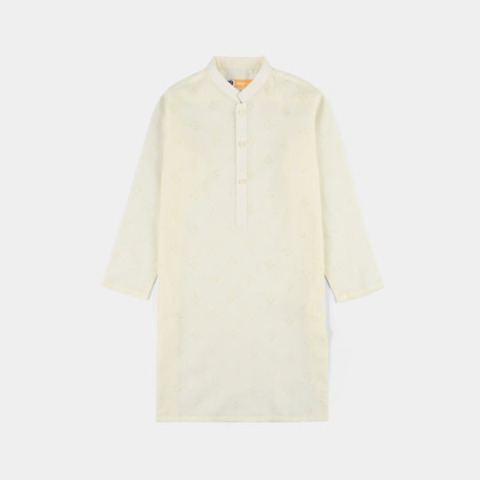 Boys Poly Viscose Basic Kurta (After Glow)-Light Yellow