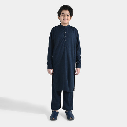 Boys Poly Viscose Kurta Pajama (Cut Placket) – Navy