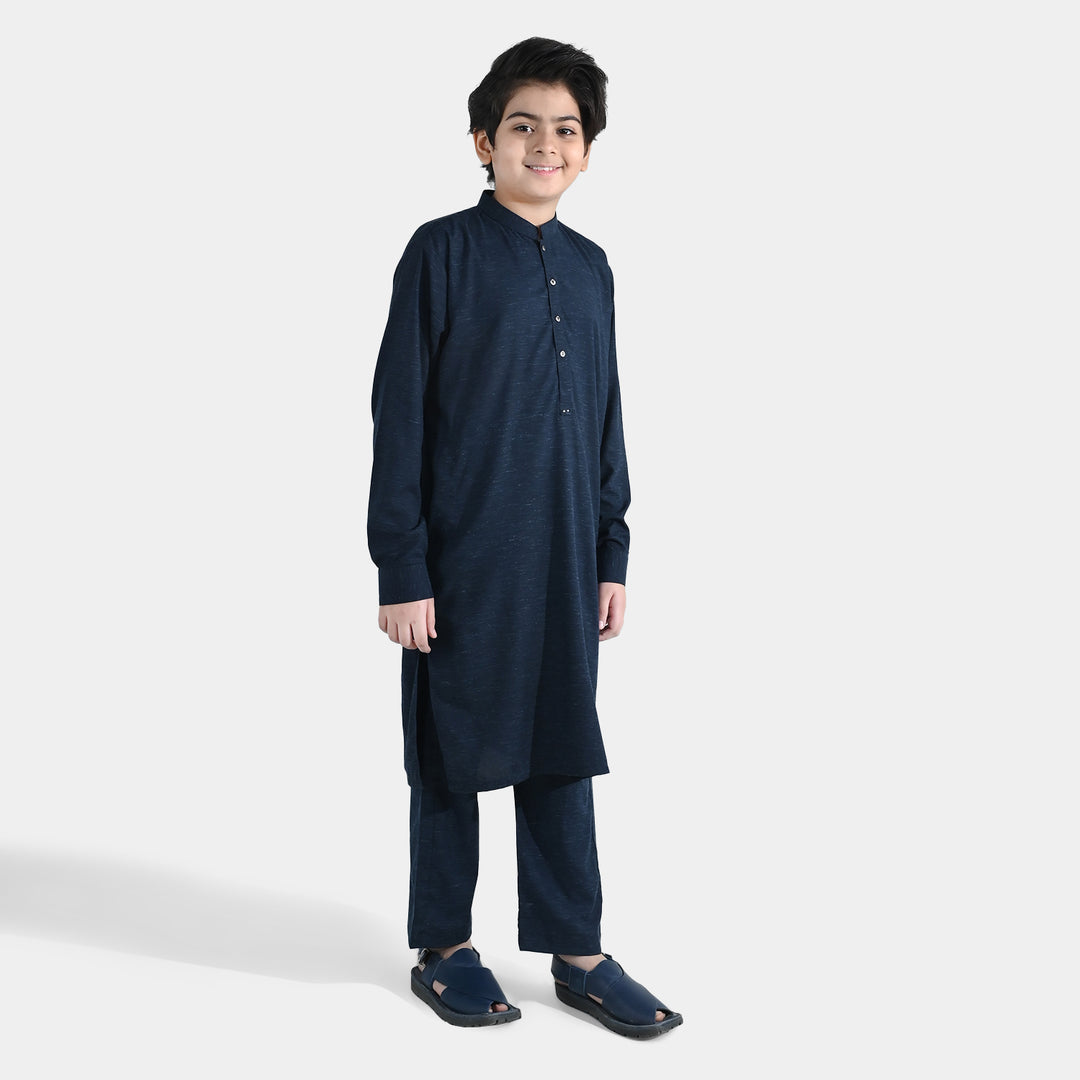 Boys Poly Viscose Kurta Pajama (Cut Placket) – Navy