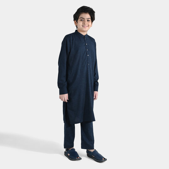 Boys Poly Viscose Kurta Pajama (Cut Placket) – Navy