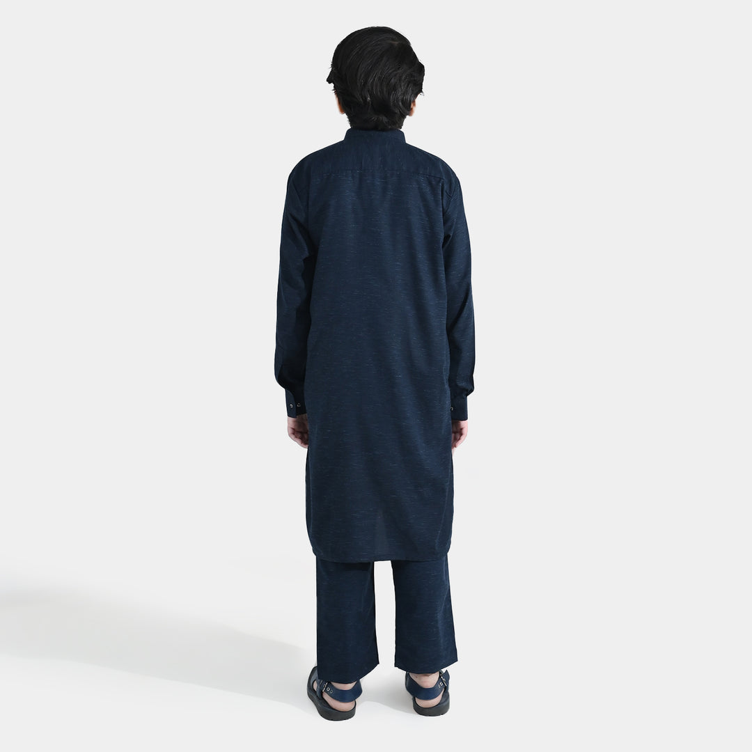 Boys Poly Viscose Kurta Pajama (Cut Placket) – Navy
