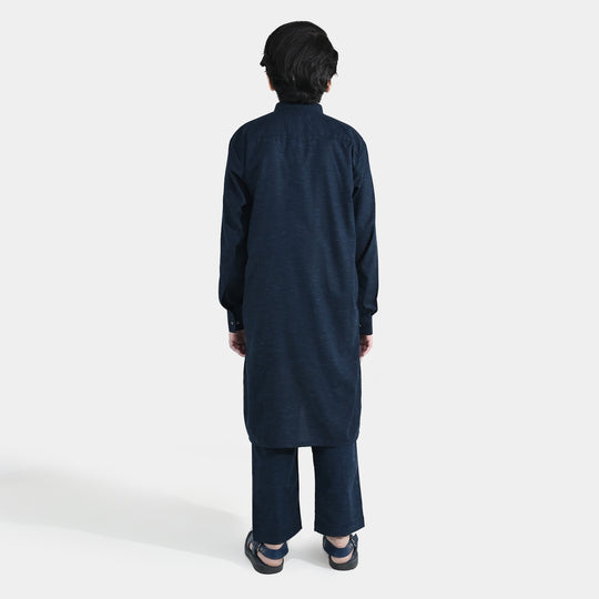 Boys Poly Viscose Kurta Pajama (Cut Placket) – Navy