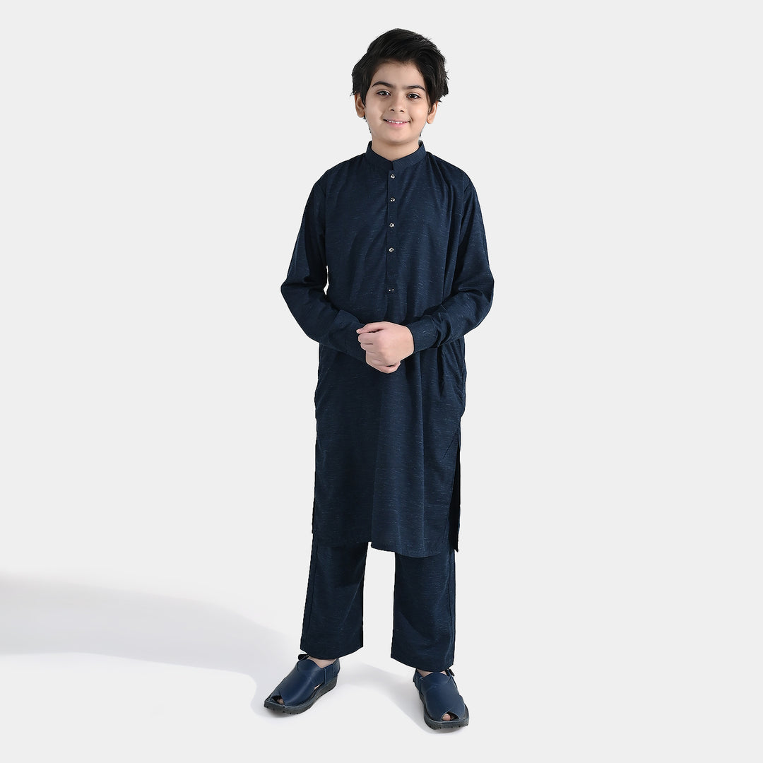 Boys Poly Viscose Kurta Pajama (Cut Placket) – Navy