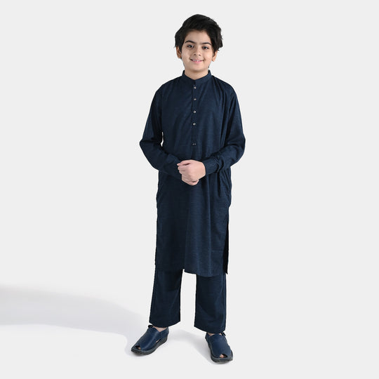 Boys Poly Viscose Kurta Pajama (Cut Placket) – Navy