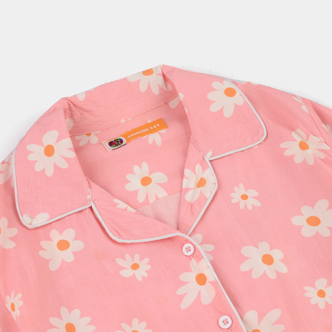 Girls Cotton Viscos Night Suit-Summer Vibes-PINK