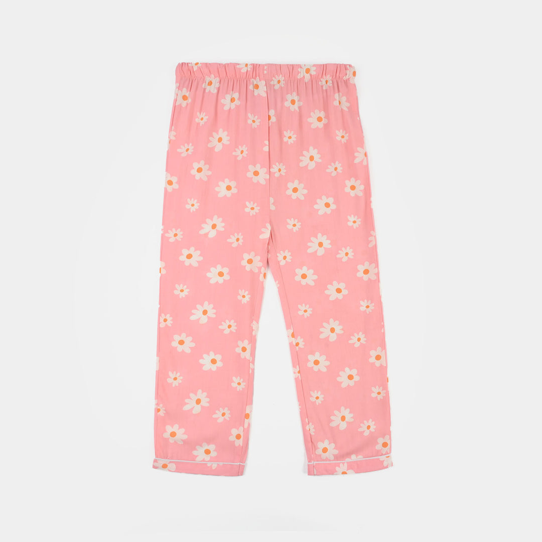 Girls Cotton Viscos Night Suit-Summer Vibes-PINK