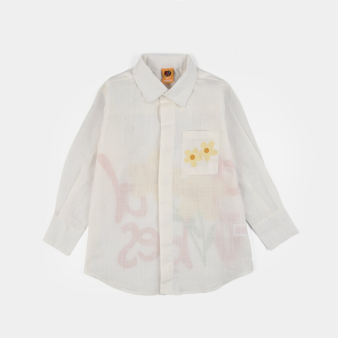 Girls Raw Silk Casual Top (Good Vibes) - White