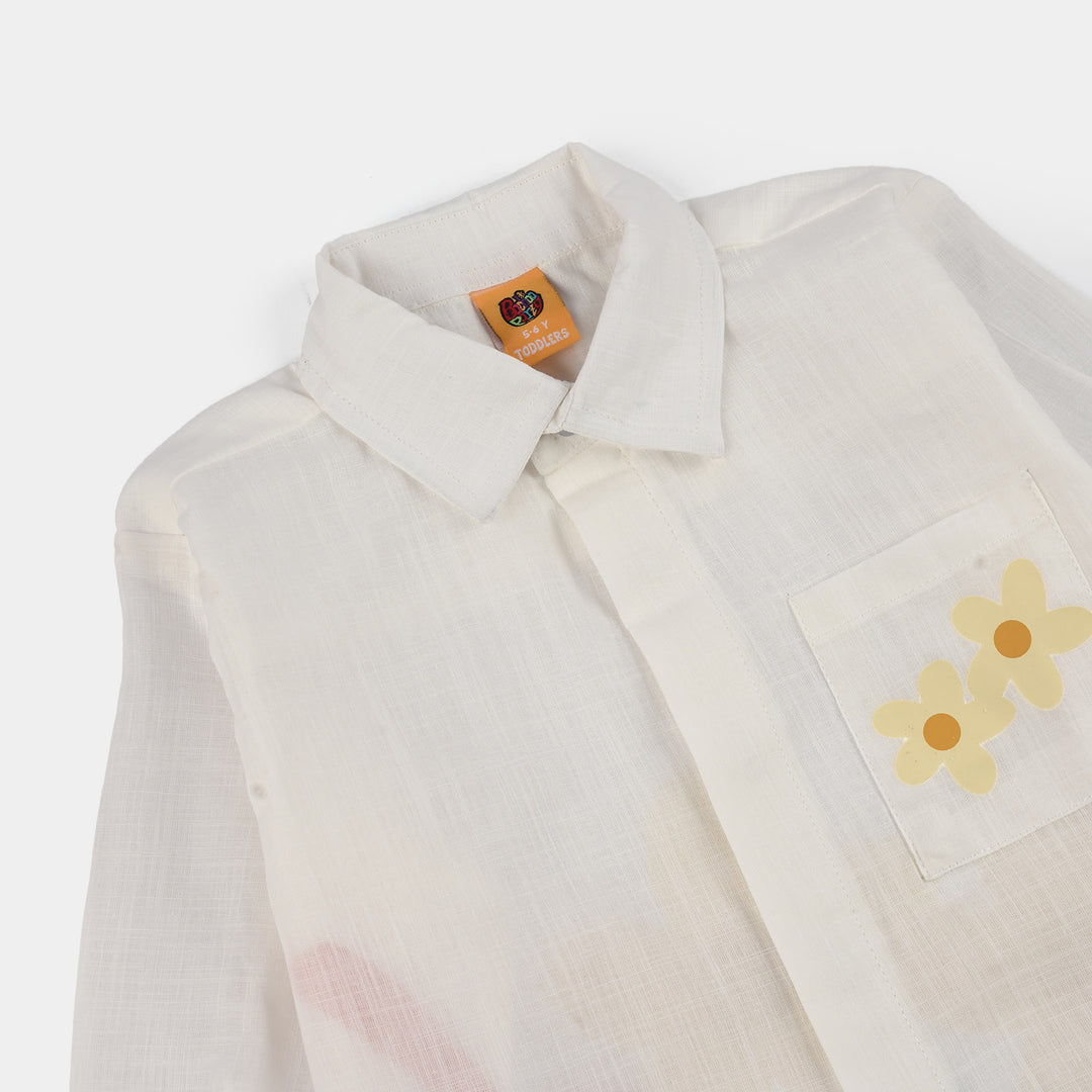 Girls Raw Silk Casual Top (Good Vibes) - White