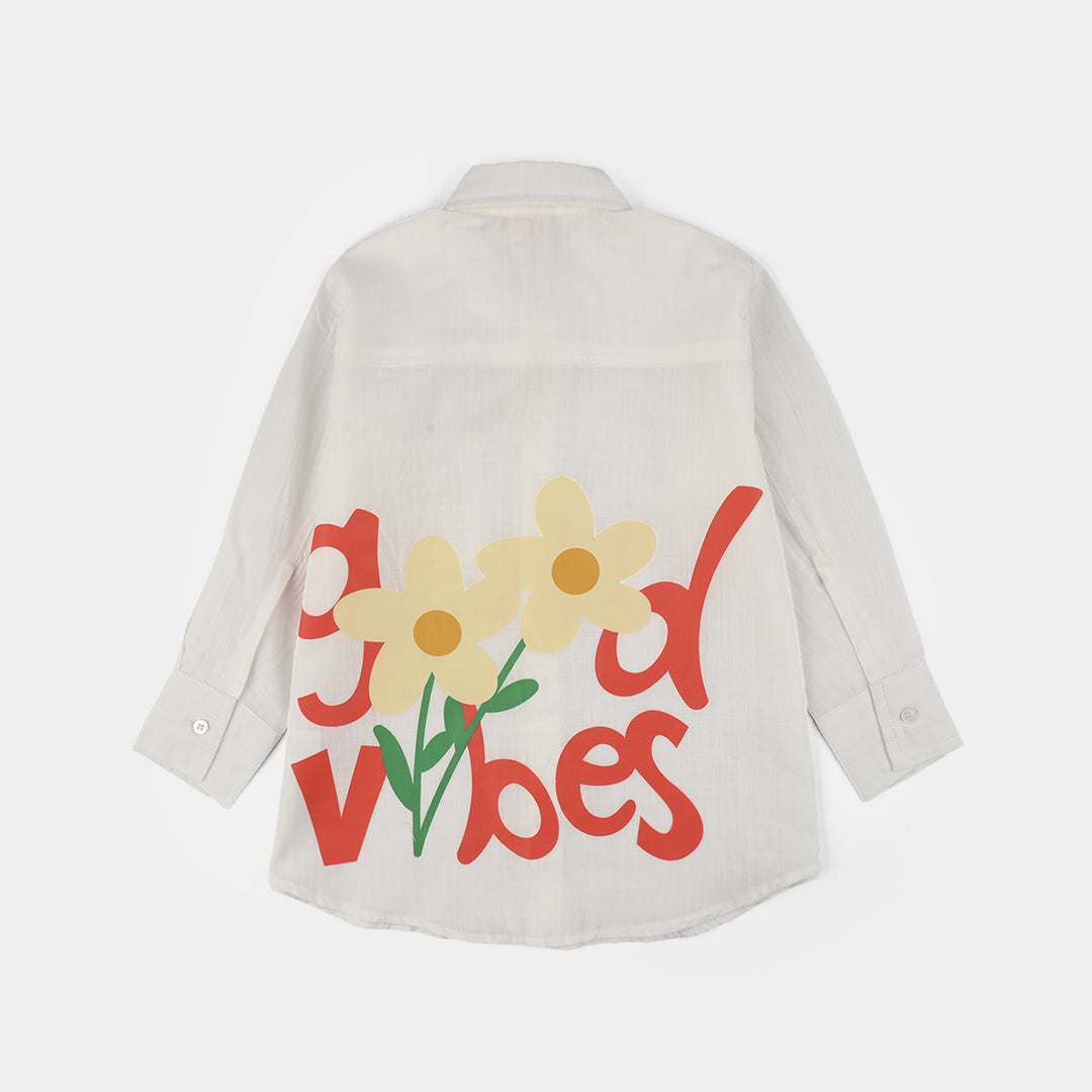 Girls Raw Silk Casual Top (Good Vibes) - White