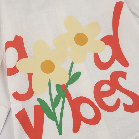 Girls Raw Silk Casual Top (Good Vibes) - White