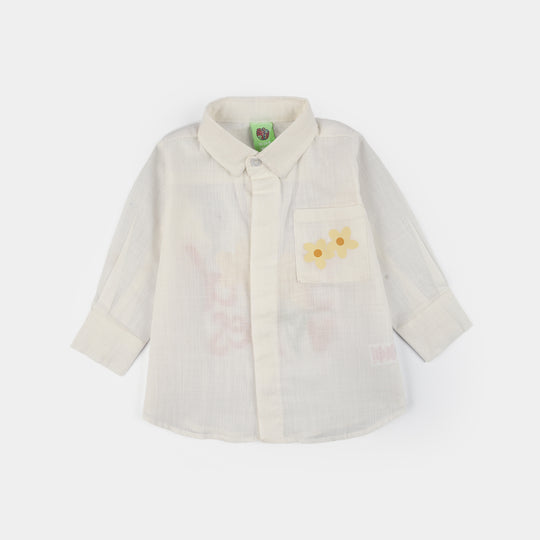 Infant Girls Raw Silk Casual Top (Good Vibes) - White