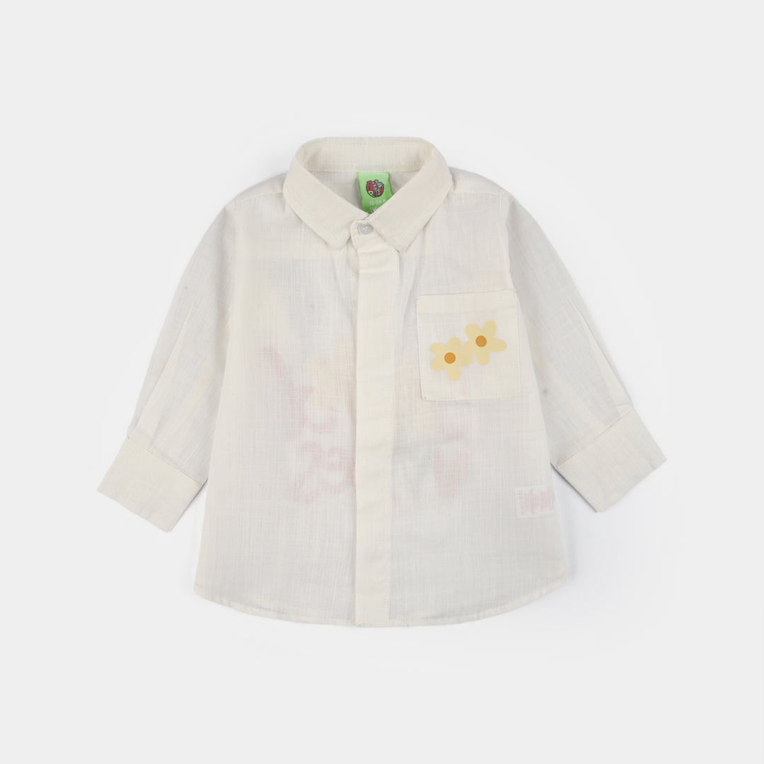 Infant Girls Raw Silk Casual Top (Good Vibes) - White