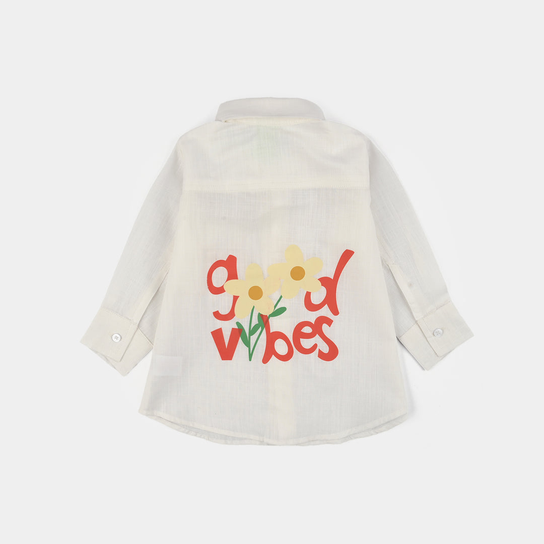 Infant Girls Raw Silk Casual Top (Good Vibes) - White