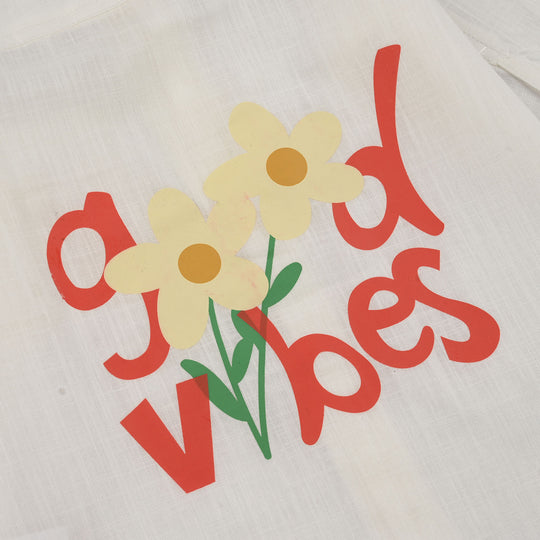 Infant Girls Raw Silk Casual Top (Good Vibes) - White