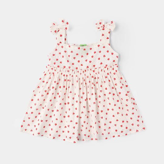 Infant Girls Raw Silk Causal Top ( Strawberry Dots) - White