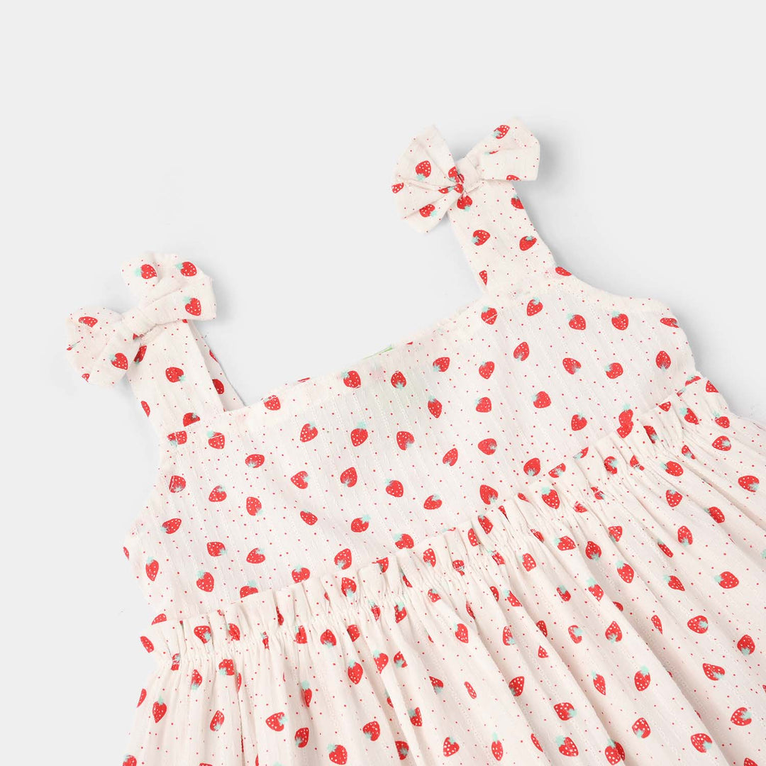Infant Girls Raw Silk Causal Top ( Strawberry Dots) - White