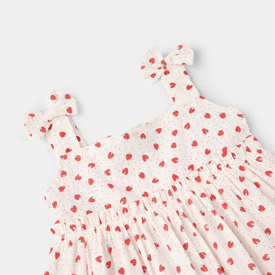 Infant Girls Raw Silk Causal Top ( Strawberry Dots) - White