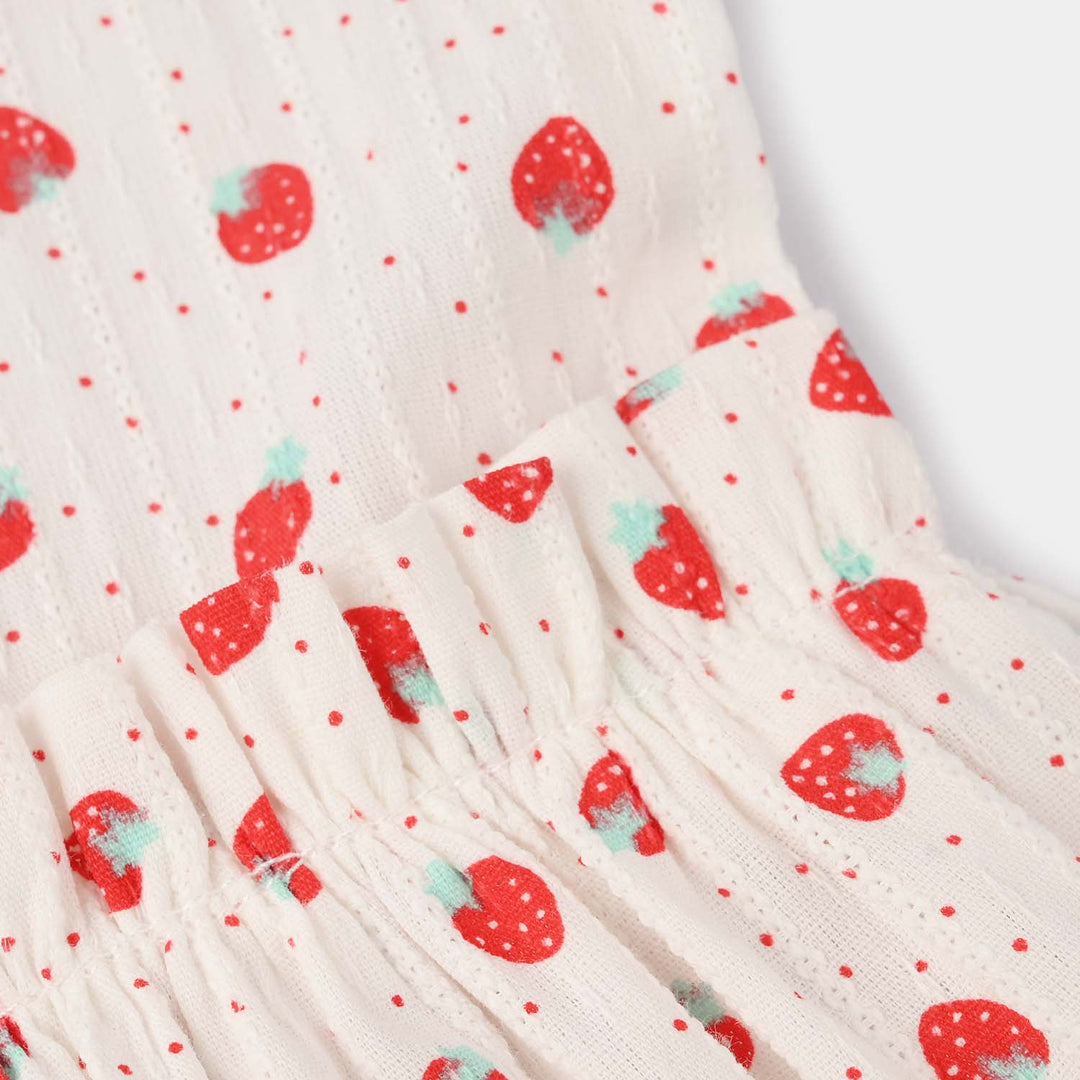 Infant Girls Raw Silk Causal Top ( Strawberry Dots) - White