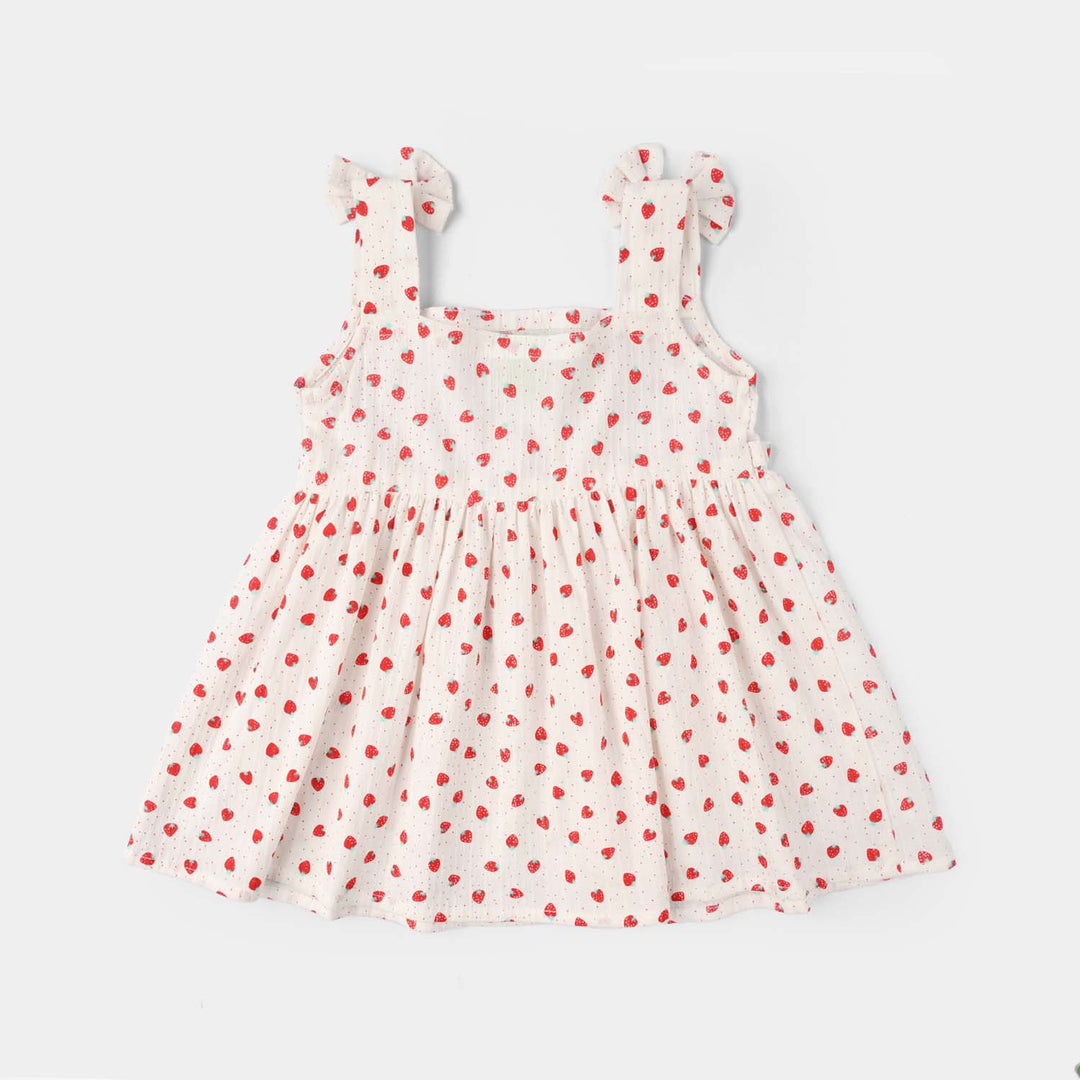 Infant Girls Raw Silk Causal Top ( Strawberry Dots) - White