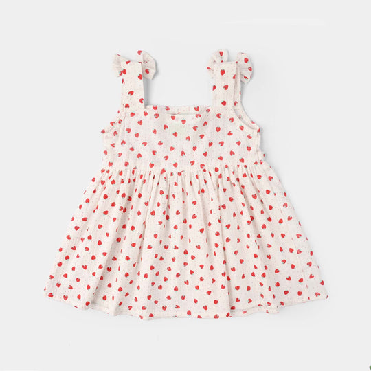 Infant Girls Raw Silk Causal Top ( Strawberry Dots) - White