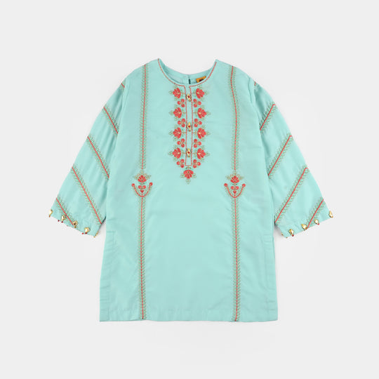 Girls poly cambric Emb Kurti Nazeen-Mint Green