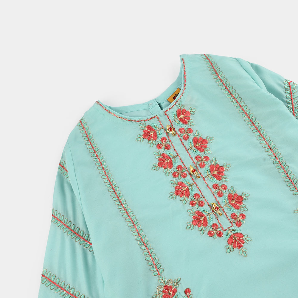 Girls poly cambric Emb Kurti Nazeen-Mint Green
