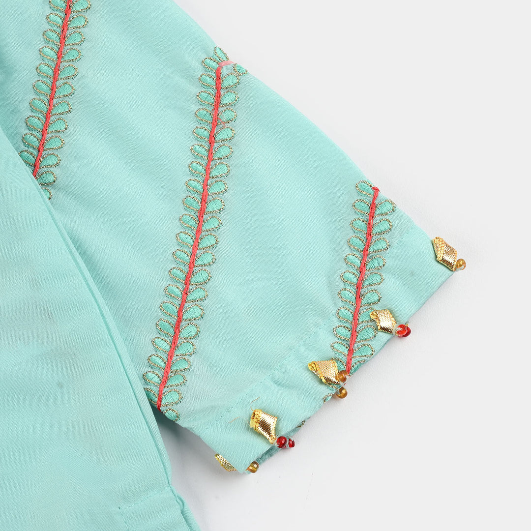 Girls poly cambric Emb Kurti Nazeen-Mint Green