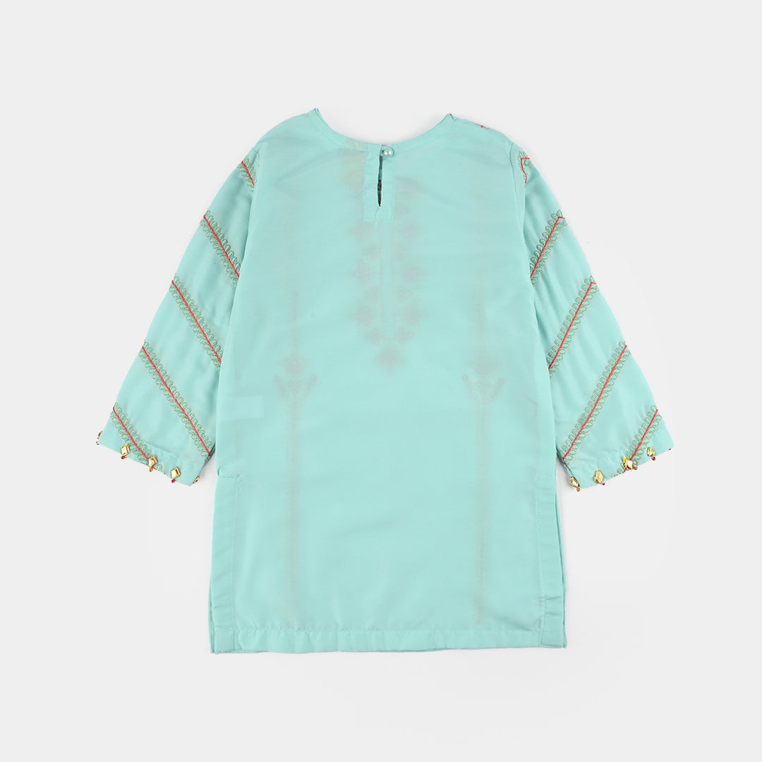 Girls poly cambric Emb Kurti Nazeen-Mint Green