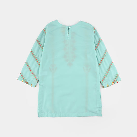 Girls poly cambric Emb Kurti Nazeen-Mint Green