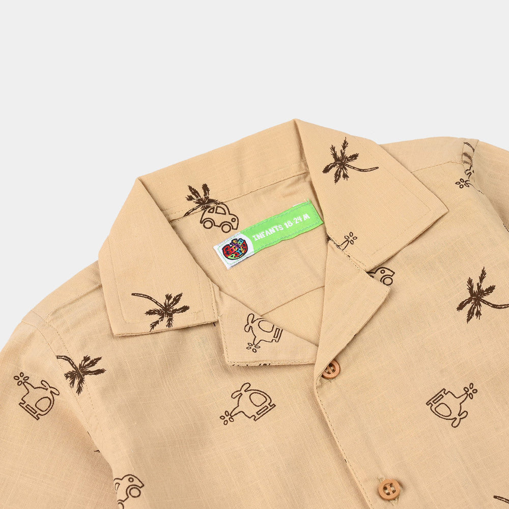 Infant Boys Cotton Shirt (Helicopter) – Light Brown