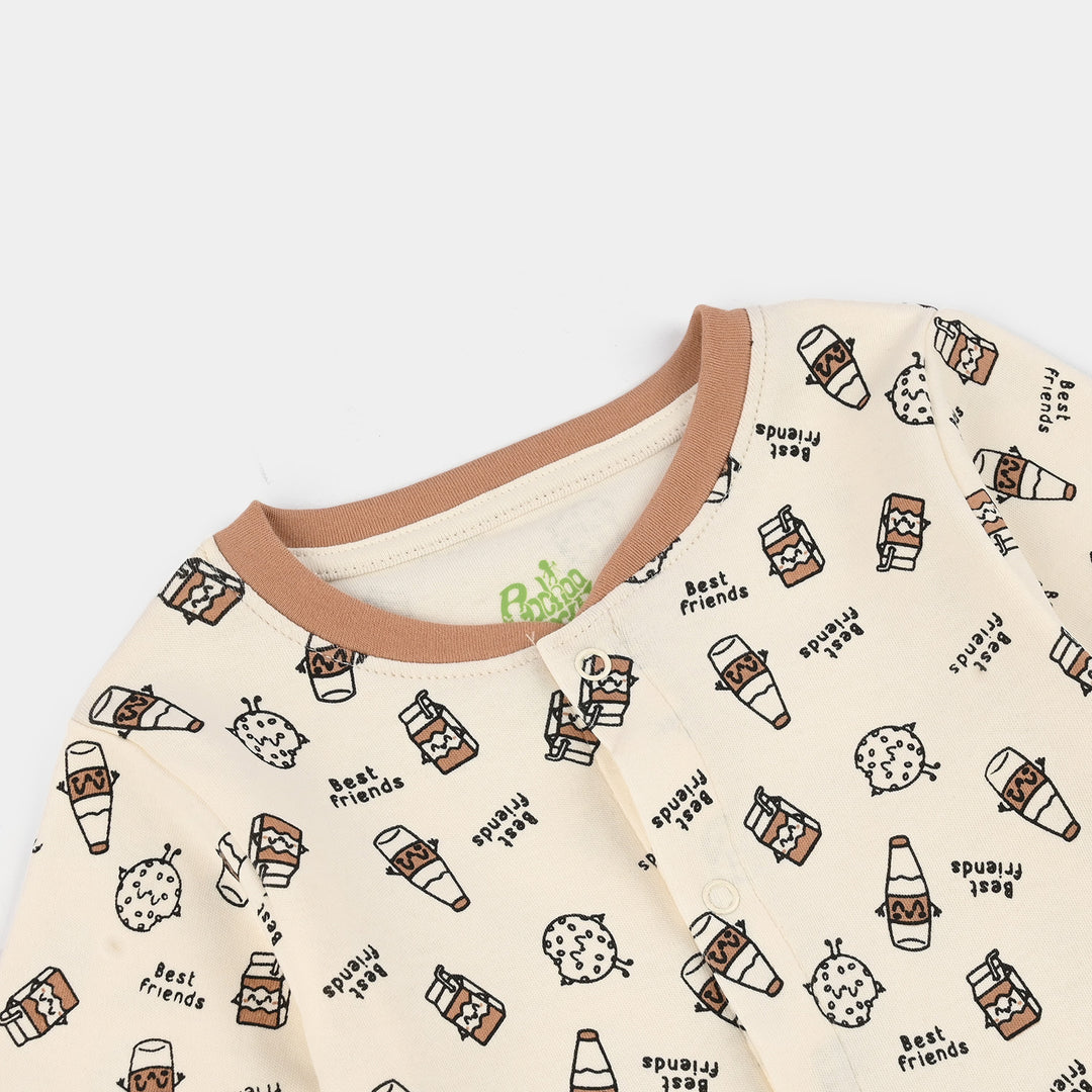 Infant Boys Cotton Interlock Knit Romper (Milk and Cookies) - Cream/Brown