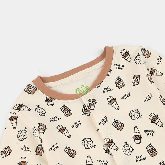 Infant Boys Cotton Interlock Knit Romper (Milk and Cookies) - Cream/Brown
