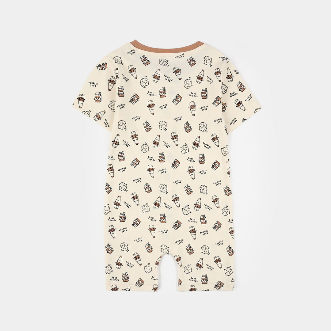 Infant Boys Cotton Interlock Knit Romper (Milk and Cookies) - Cream/Brown
