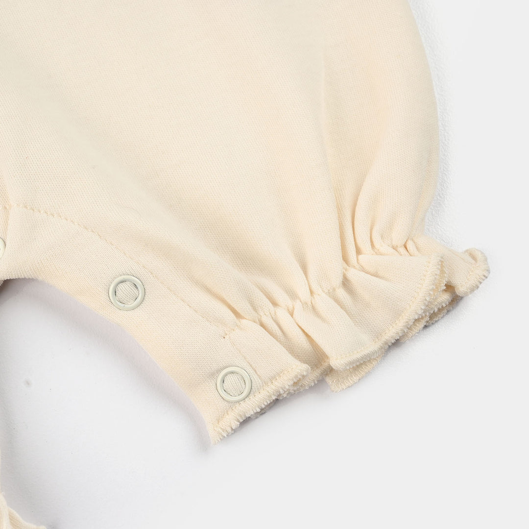 Infant Girls Cotton Interlock Knit Romper - Off White