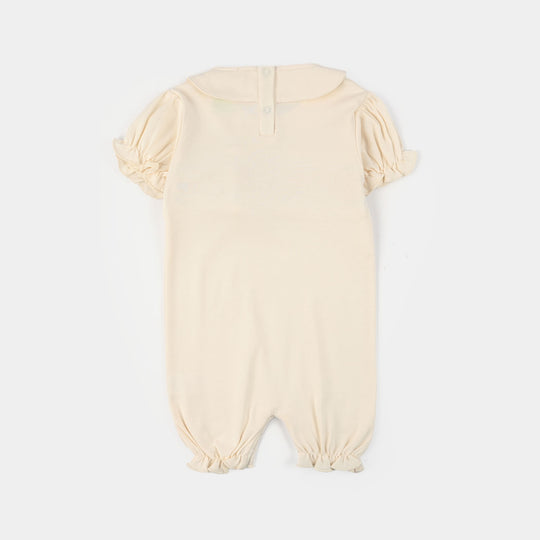 Infant Girls Cotton Interlock Knit Romper - Off White