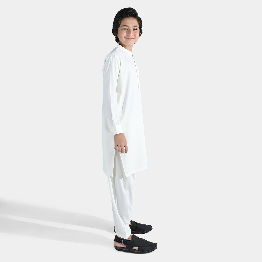 Boys Poly Viscose Shalwar Suit (Self Textured) – Off White